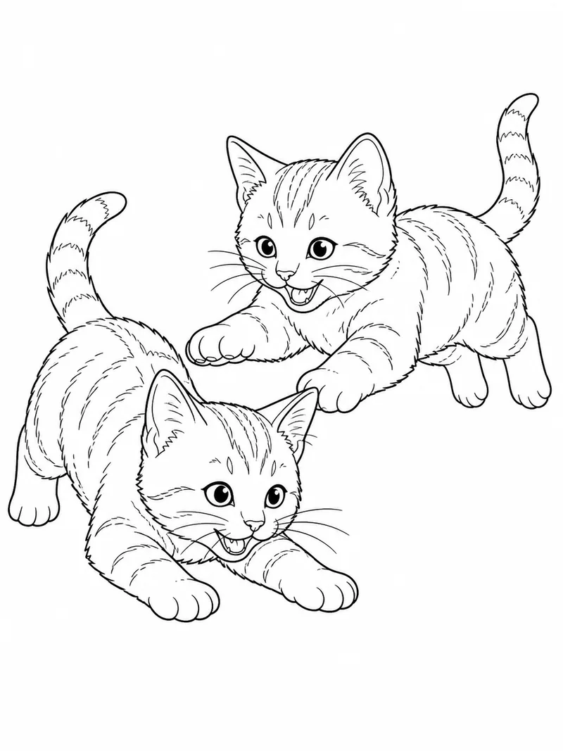 Раскраска Два котёнка играют