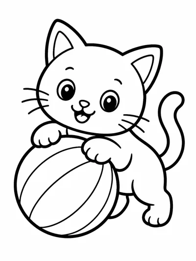 Кошка играет с мячиком