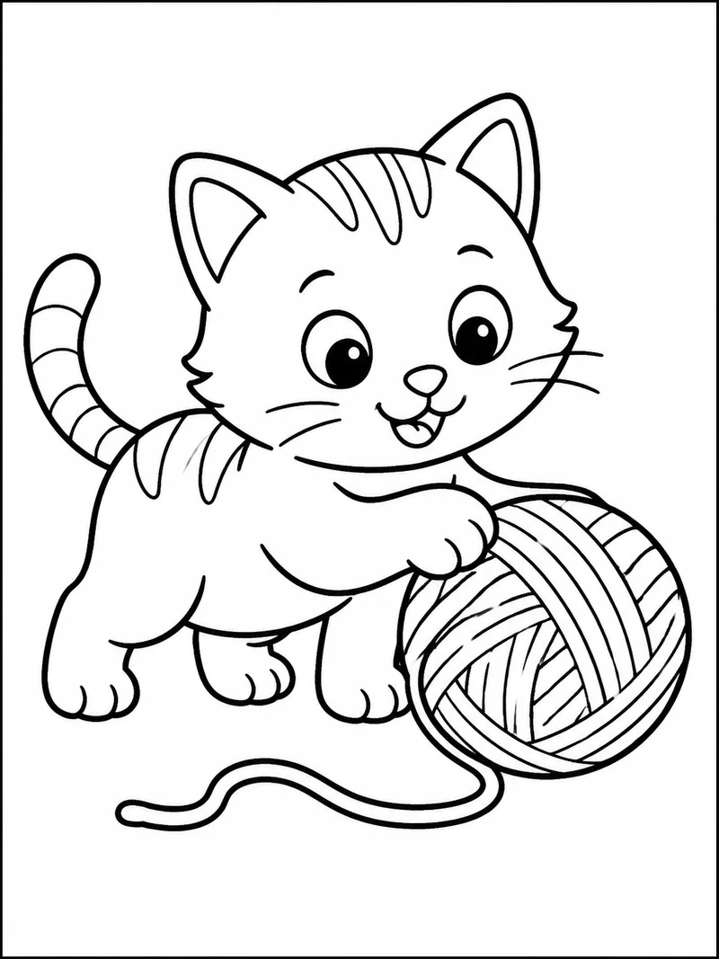 Раскраска Котёнок с клубком ниток